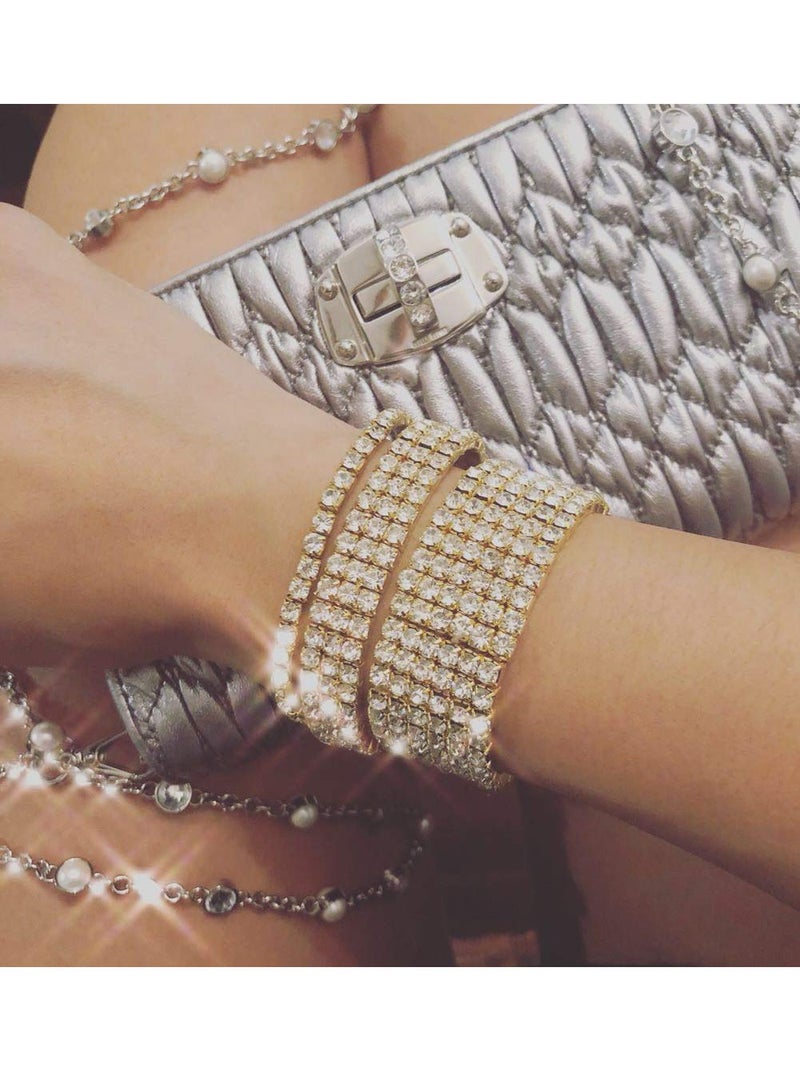 Zealmer Women's 1-4 Row Sparkle Rhinestone Stackable Stretch Bracelet Gold Tone - Image 2